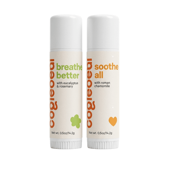 OogieBear balm duo with two white stick balms: soothe all and breathe better