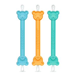 Three-pack nasal suction tools in teal, orange, and green with bear ends