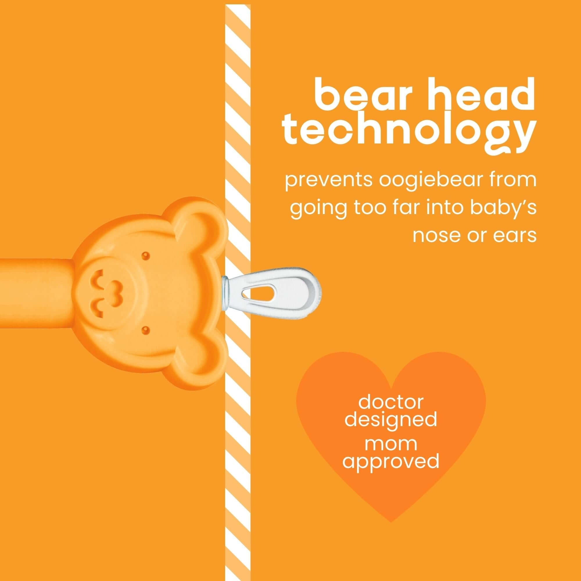 oogiebear bear head technology prevents it from going too far into baby's nose and ears
