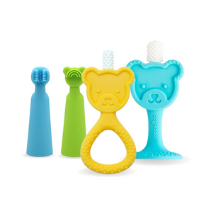oogiebear baby teething kit — finger brush, tongue scraper & 360° teether
